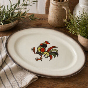 Vintage Metlox Poppytrail Red Rooster 13” Oval Serving Platter Farmhouse
